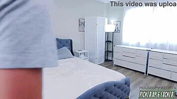 Watch this naughty teen Rissa May get picked up and fucked doggystyle by an old guy