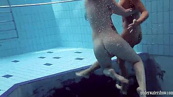 Bushy and round ass girls strip and swim in pool, beach, and outdoor areas