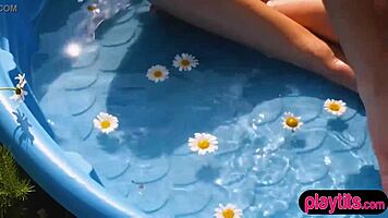 Beautiful blonde babe outdoor strip at the alps.