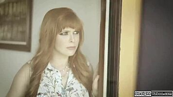 The redhead gets fucked while her husband watches, tied up as a cuckold