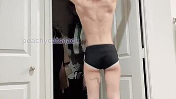 petite asian muscle girl performs nude archer and weighted pull-ups in gym