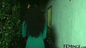 Ebony lesbians experiment with strapon and 69 scissoring at party.