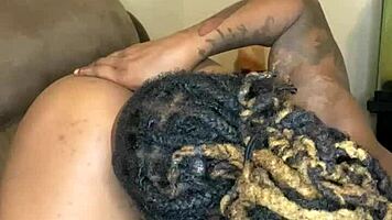The ebony teen 18+ with hairy beaver gets her wet pussy eaten from behind by honey cocane