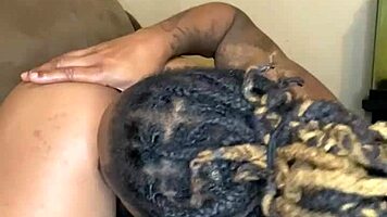 The ebony teen 18+ with hairy beaver gets her wet pussy eaten from behind by honey cocane