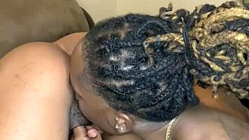 The ebony teen 18+ with hairy beaver gets her wet pussy eaten from behind by honey cocane