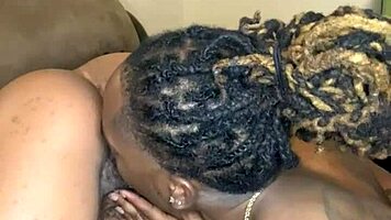 The ebony teen 18+ with hairy beaver gets her wet pussy eaten from behind by honey cocane