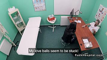 I banged the petite patient in the fake hospital, hidden from view.