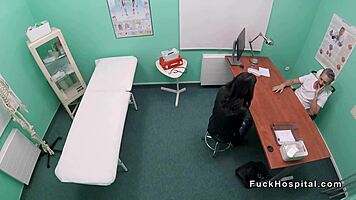 I banged the petite patient in the fake hospital, hidden from view.