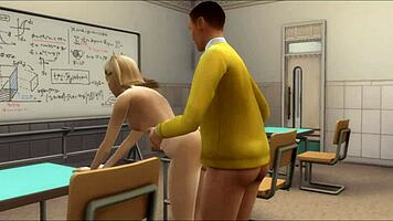 Professor Eats Blonde Teen's Pussy Then Fucks Her Ass In Classroom