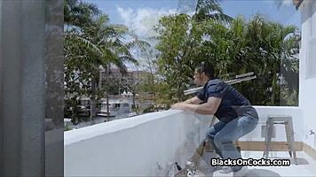 Neon Bikini Black Teen Bounces On Thick Surface