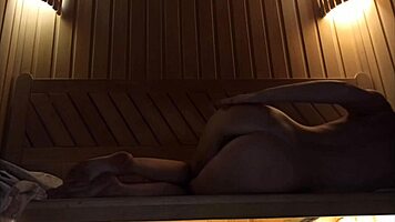 Girl pleasures herself in sauna with pink dildo squirting 😍