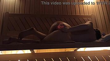 Girl pleasures herself in sauna with pink dildo squirting 😍