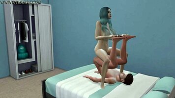 Blue-Haired Slut Casually Watches Movie With Stepfather And Offers Pussy