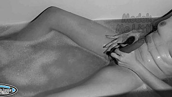 slender girl bathes in evening, masturbates her juicy pussy with vibrator, reaches orgasm