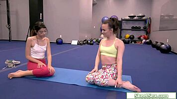 Two Brunette Teen 18+ Lesbians Engage In Oral Sex And Fingering During Gym Workout