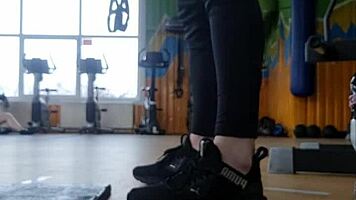 young 18+ girl shakes her ass in the gym shower