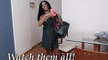 Ariella Ferraz, the Brazilian pornstar, sucks and swallows cum before washing sperm and piss off her tattooed body.