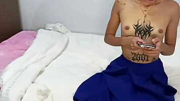 Little asian cutie prefers footjob over pussy licking with father-in-law?