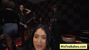 sexy brunette with big natural boobs fucked at concert