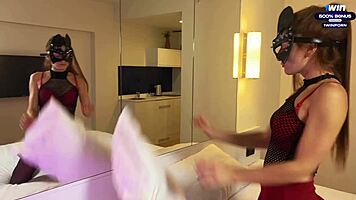 Horny girl in miniskirt craves cock in her pussy and mouth