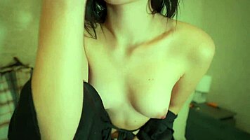 hot brunette sucking and riding dildo solo