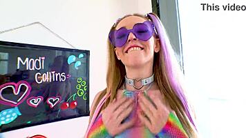 Madi Collins Petite 18+ 19 Yo Huge Cock Pov No Hands Blowjob And Huge Load Cum Swallow