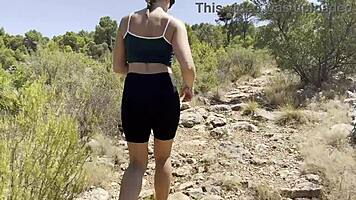 Young milf got horny hiking, ending with a mouth full of cum after a wild blowjob.
