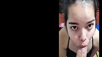 Beautiful teen babe gives greedy oral before sleep