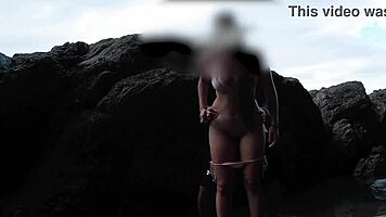 amateur couple fucks outdoors on the beach in sexy bikinis with perfect bodies