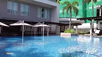 Scandalous Busty Pinay Wife Shows Big Tits While Masturbating In Pool