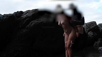 amateur couple fucks outdoors on the beach in sexy bikinis with perfect bodies