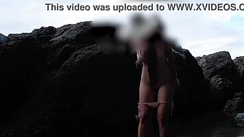 amateur couple fucks outdoors on the beach in sexy bikinis with perfect bodies