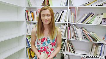 Does this tiny redhead suck your dick in the library POV?