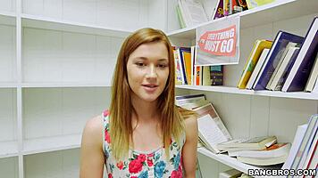 Does this tiny redhead suck your dick in the library POV?