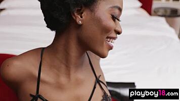 petite small 18+ titted ebony diva alicia shows sexy tattoos for playboy