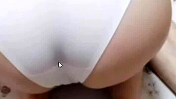 this asian guy gets his wet pussy eaten while watching the game, balls bouncing with each goal