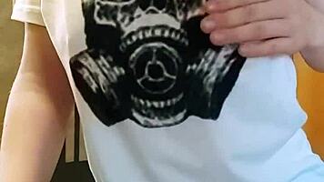 Girl spanks her ass in leggings while fingering pussy, husband at work.