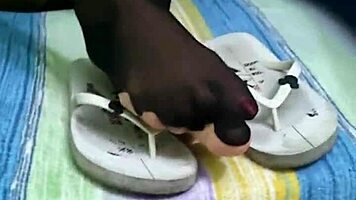 Footjob with my dildo and my torn pantyhose while I masturbate in doggystyle