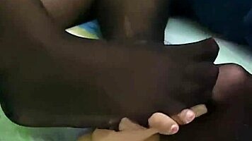 Footjob with my dildo and my torn pantyhose while I masturbate in doggystyle