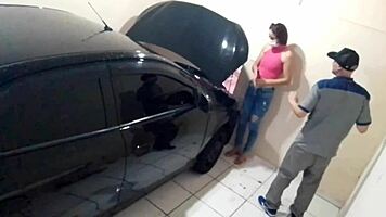 Madame gostosa gets punished with cum on ass in mechanic shop