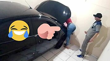 Madame gostosa gets punished with cum on ass in mechanic shop