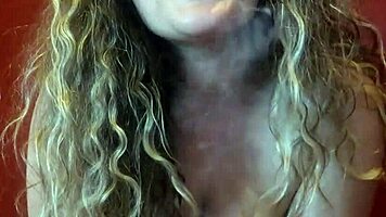 Busty curvy teen smokes cigarette and orgasms hard