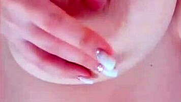 cute student bounces her big tits and plays with pussy on bed