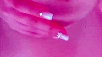 cute student bounces her big tits and plays with pussy on bed