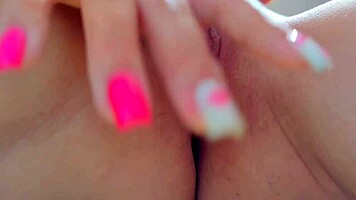 So, this young cutie is fingering her shaved pussy close-up for a luxury orgasm.