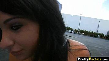 I cum on hot brunette Kitty Bella's face, ohh!