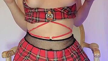 This kinky schoolgirl is playing with knives