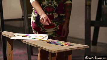 Teen Babe Bent Over For Doggystyle During Art Class Roleplay