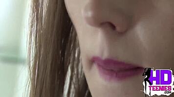 Oh wow, hot little Kylie orgasms from fingering her pussy in the bathroom close-up!