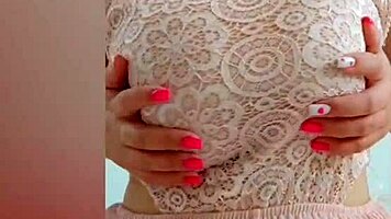 Young Cutie In Pink Dress Teasing Her Natural Tits And Fingering Herself On Camera - Depravedminx